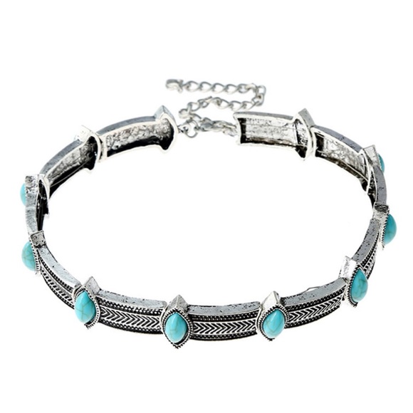 TURQUOISE & SILVER🦋CHOKER STATEMENT NECKLACE - Picture 5 of 5